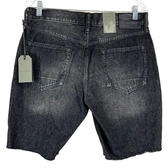AllSaints NWT Switch Raw Hem Denim Shorts Washed Black Men's Size 31 Zip Fly - Picture 2 of 10